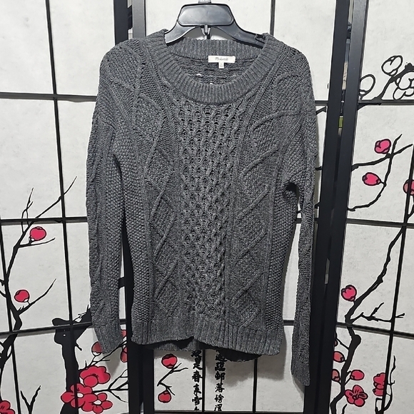 Madewell Gray Cable Knit Crew Neck Sweater XS - Picture 1 of 5
